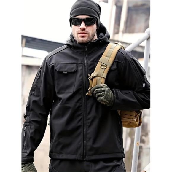 Mens Tactical Jacket Softshell Water Resistant Lightweight Hooded Windbreaker Co - Picture 4 of 6
